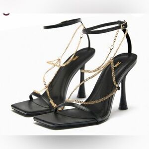 Zara black sandals with chain detail